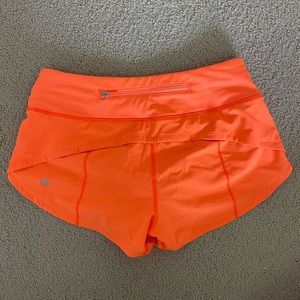 Lululemon orange low rise speed up shorts